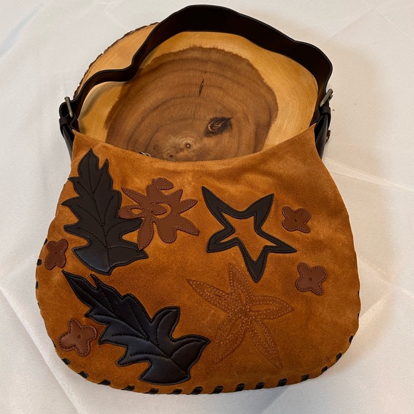 Bisou Bisou Handbags - Bisou Bisou Michele Bohbot genuine tan suede small shoulder purse with leaves